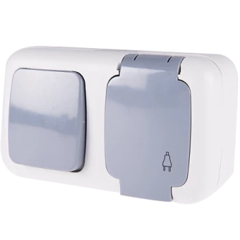 Intrerupator simplu+priza PT GRI-IP54 ELEGANT (include taxa verde =0.15lei)