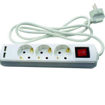 PREL.3xSHUK+2xUSB+INTR+PROT.COPII 3x1.0mm.3.0m (Incl.Taxa V.=0.60 lei)